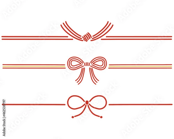 Fototapeta 手書き　フラットな水引のベクターイラスト素材セット　シンプル