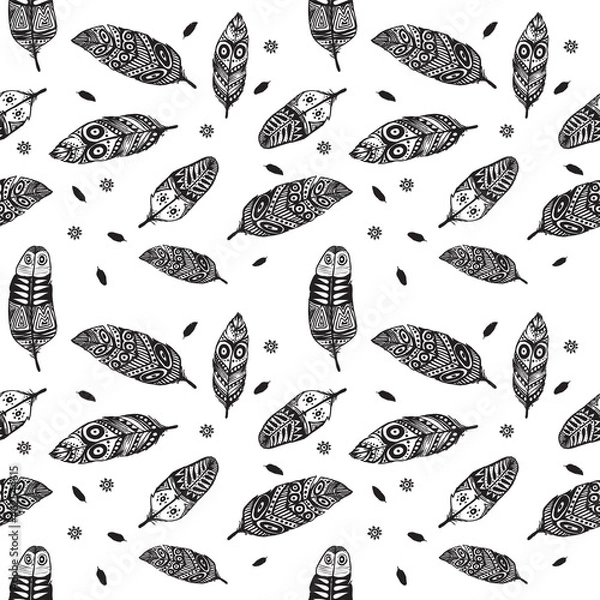 Fototapeta Hand Drawn Feather Seamless Pattern
