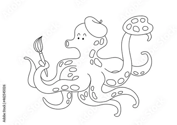 Fototapeta Octopus kids coloring page vector, blank printable design for children to fill in