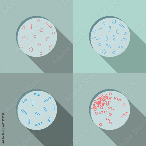 Fototapeta microorganism test tube set, flat vector
