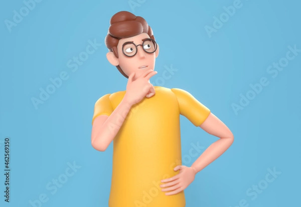 Fototapeta 3d render of man looking up and thinking, contemplation, making decision