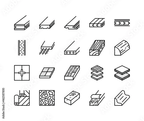 Fototapeta Floor repair material flat line icons set. Consist of Wood, tile, stone, pvc, vinyl. Simple flat vector illustration for web site or mobile app