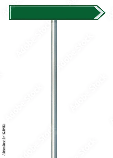 Fototapeta Right road route direction pointer this way sign, green isolated