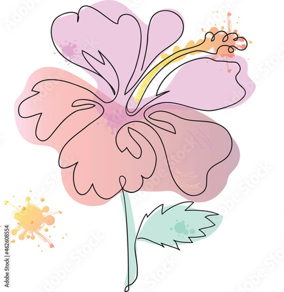 Obraz Outline hibiscus flower colourful watercolour