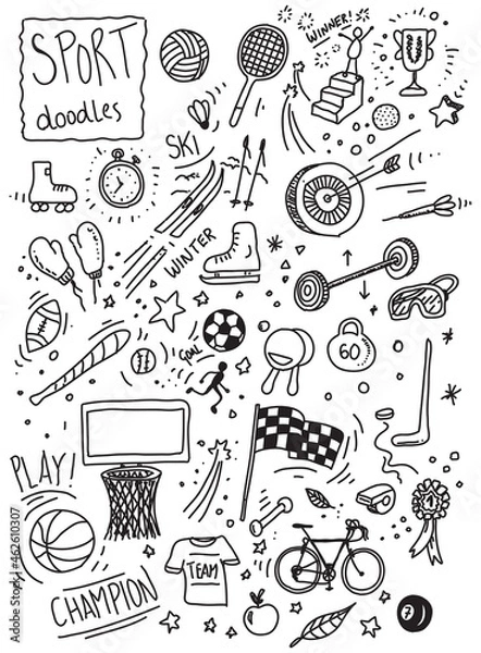 Obraz Sport vector hand drawn doodles set