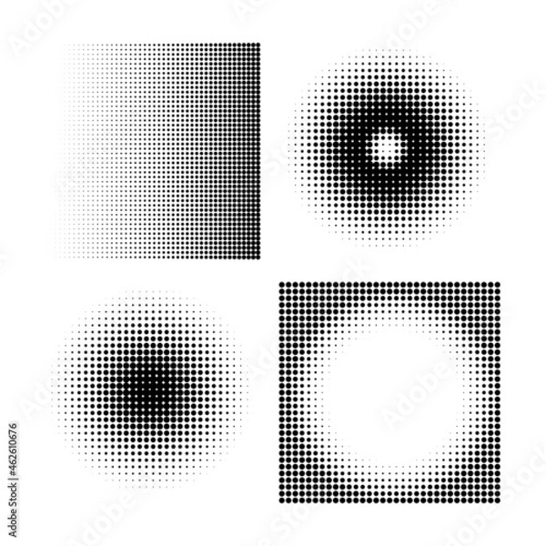 Fototapeta Halftone circles, halftone dot pattern texture set on white background