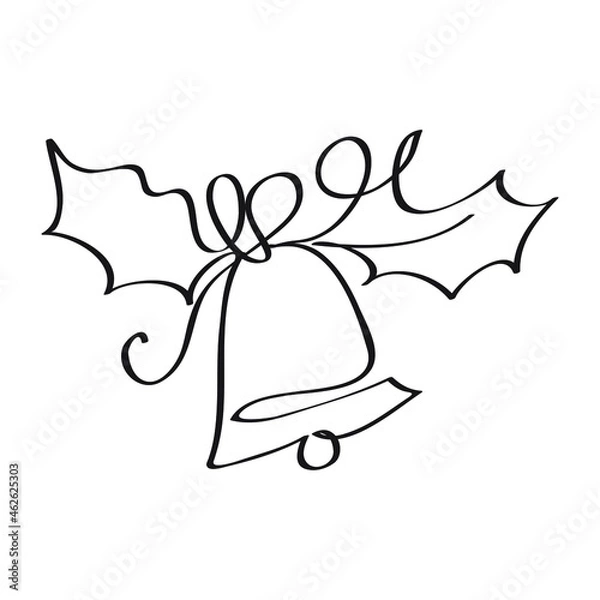 Obraz Line art  vector icon christmas bell for decoration design. Calendaricon.  Web flat icon. Black line icons. Symbol, logo illustration.