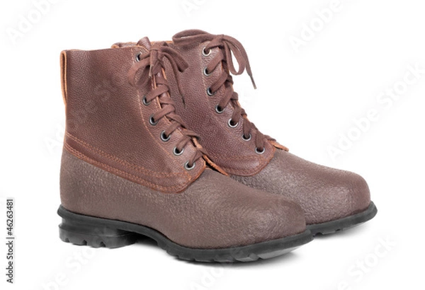 Obraz Working or military man's boots brown isolated on a white
