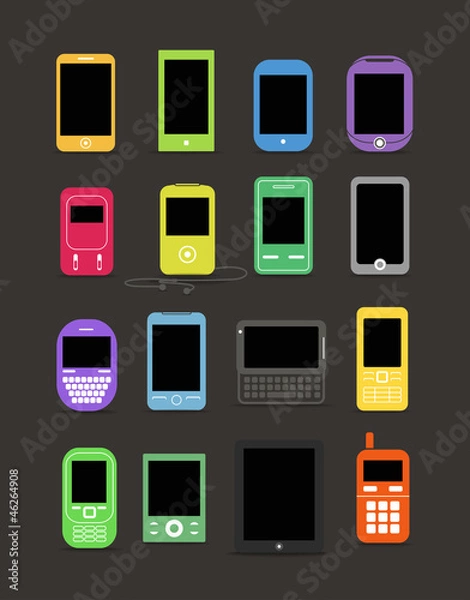 Fototapeta Abstract style modern and vintage mobile gadgets