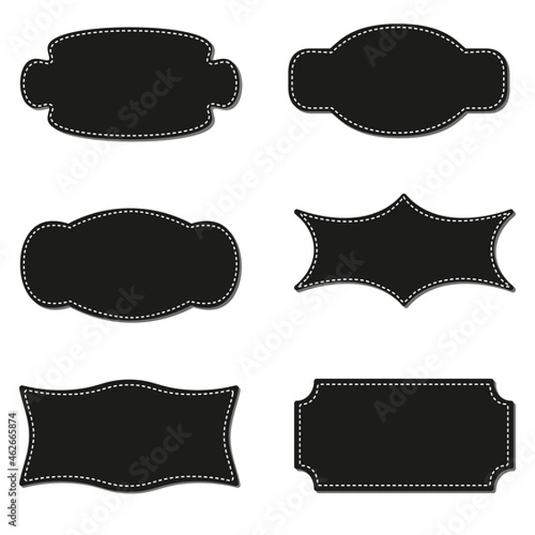 Fototapeta A set of black blank frames with lines for writing text, isolated on a white background, vector illustration, sticker template