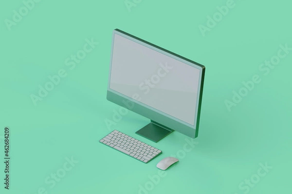 Fototapeta Monitor, keyboard and mouse. 3d illustration.