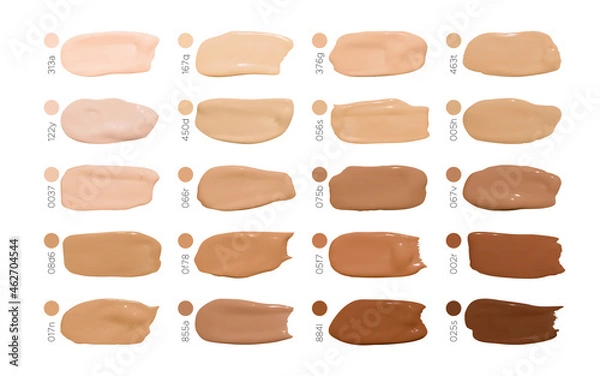 Obraz Color Cosmetic Foundation Smudges. Makeup Concealer Drops. Beige Female Swatch. Face Care Background. Foundation Smudges. Realistic Liquid Smears. Skin Shade Splash. Vector Foundation Smudges.