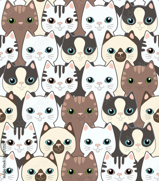 Obraz Funny cartoon cats. Seamless pattern