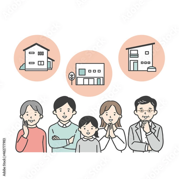 Obraz 戸建ての物件を見学している三世代家族