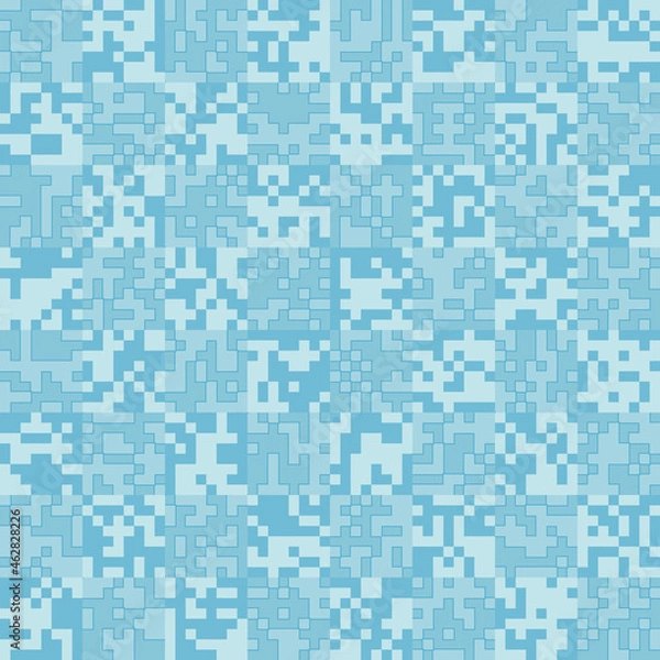 Fototapeta Checkerboard alternation. Pixel winter camouflage. Blue shades. Seamless pattern.