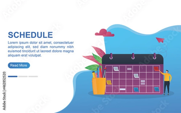 Fototapeta Illustration concept of schedule with a large calendar and pencil case.