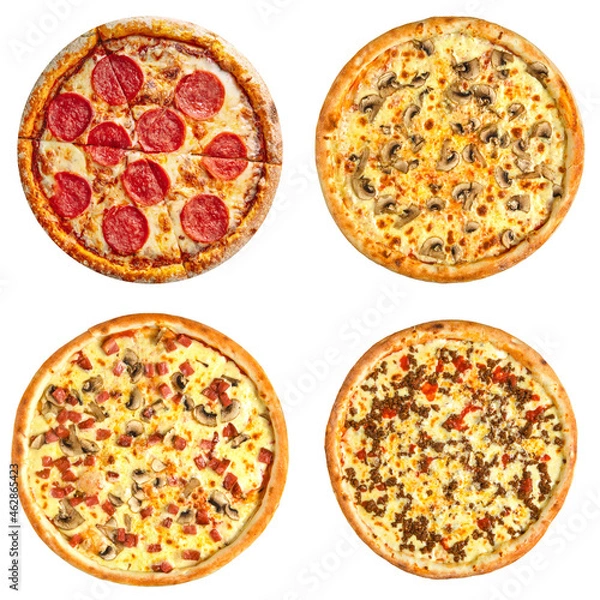 Fototapeta Set of different pizzas collage isolated on white background