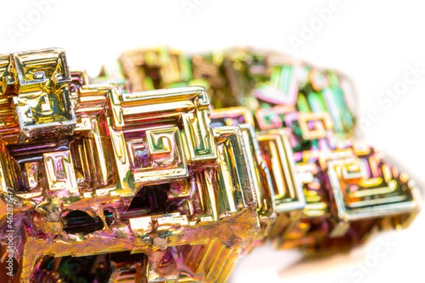 Obraz Macro of the mineral bismuth stone on a white background