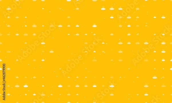 Fototapeta Seamless background pattern of evenly spaced white hot pie symbols of different sizes and opacity. Vector illustration on amber background with stars