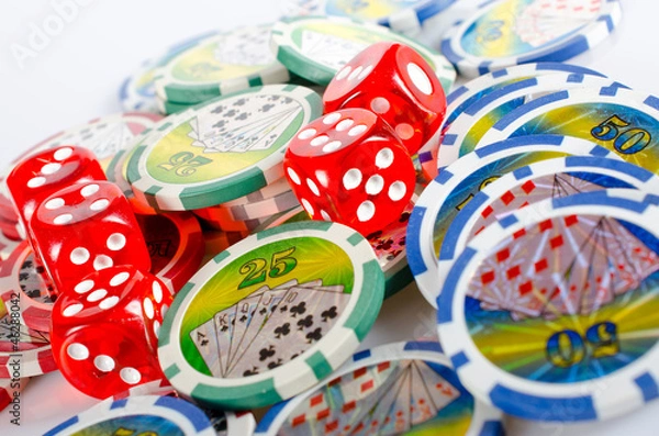 Obraz red dice and poker chips