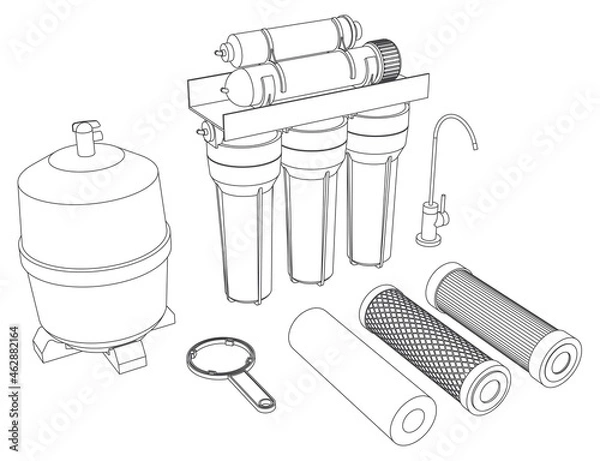 Fototapeta Vector drink water filter, reverse osmosis home system