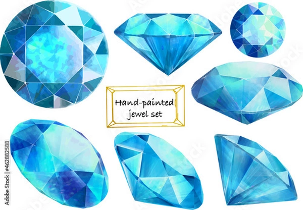 Fototapeta 色んな方向から見たブリリアントカットの青緑の宝石セット　ベクター素材