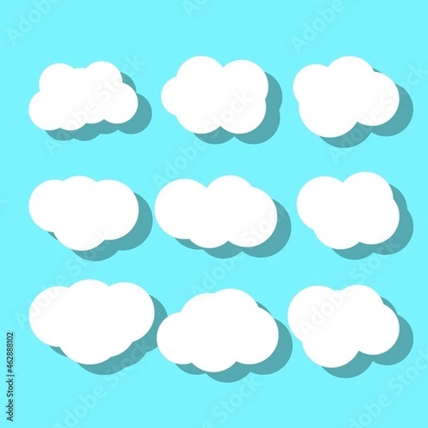 Obraz Set of white clouds on a blue background with shadow