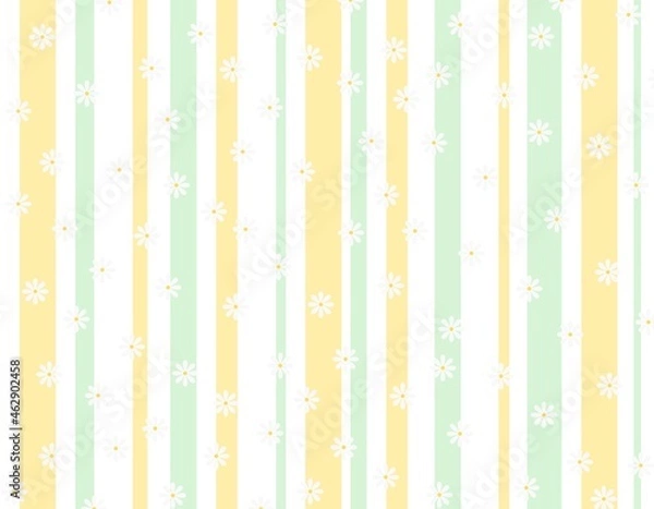 Obraz 白い花とランダムなストライプ柄の背景素材