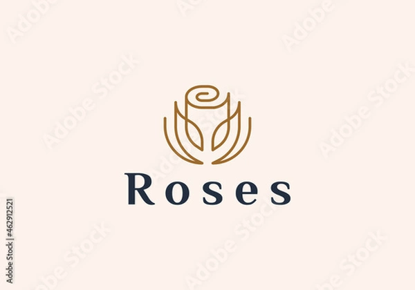 Obraz line art outline minimalist rose flower logo design.
