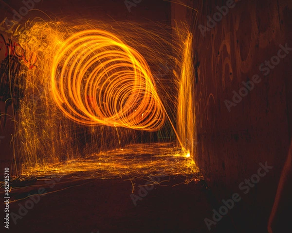 Obraz Abstract fire steel wool inside tunnel