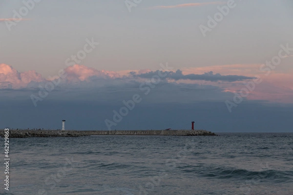 Obraz 바다, 하늘, 등대, 파도