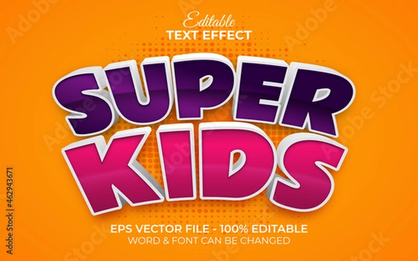 Fototapeta 3d text effect super kids style. Editable text effect cartoon theme.