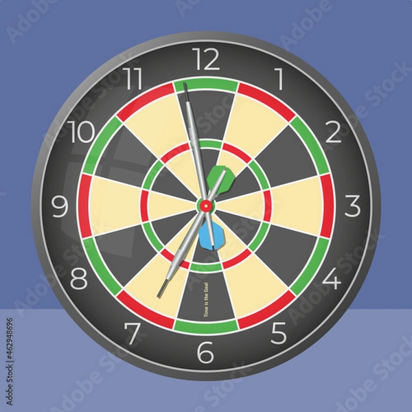 Fototapeta Time is the goal. Darts style decorative wall clock. Vector illustration. Isolated monochromatic background