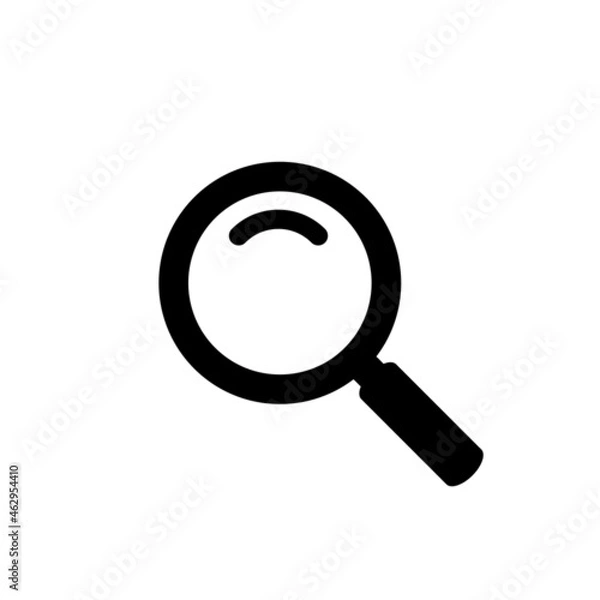 Fototapeta Black magnifying glass icon isolated on white background. Search icon in flat style. Magnifying glass round icon for search and zoom symbol, sign, ui and magnifier logo. Modern magnifying glass vector