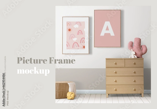 Fototapeta Picture Frame Mockup Hanging in Kidsroom