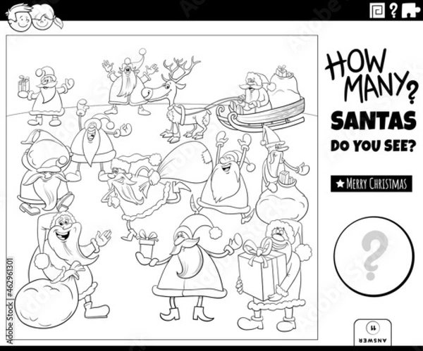 Fototapeta count cartoon Santa Claus characters game coloring book page