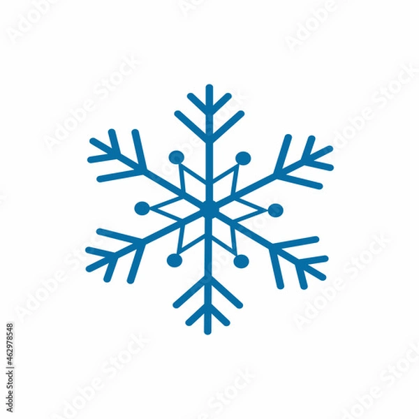 Obraz Decorative blue snowflake on white background. New year design element, frost symbol. Vector illustration.