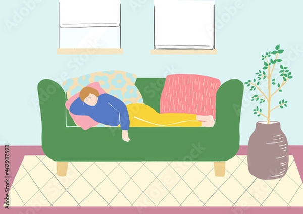 Fototapeta ソファに横たわる女性のイラスト