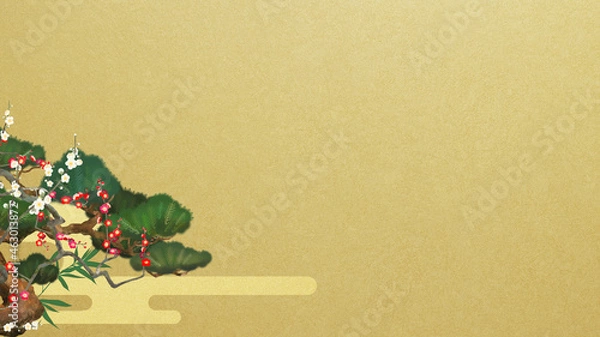 Obraz Oriental golden background with auspicious materials
