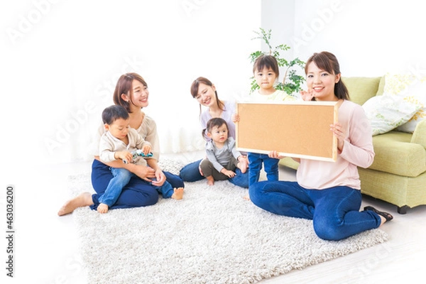 Obraz ボードを持つ子供とお母さん