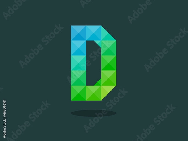 Fototapeta Alphabet letter D with perfect combination of bright blue-green colors. Good for print, t-shirt design, logo, etc. Vector illustration.