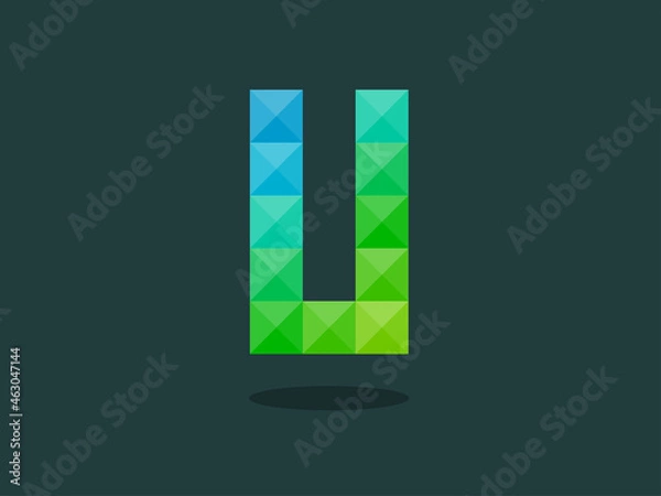 Fototapeta Alphabet letter U with perfect combination of bright blue-green colors. Good for print, t-shirt design, logo, etc. Vector illustration.