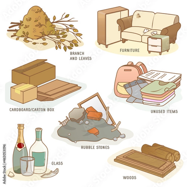 Fototapeta Garbage and Trash Categories Types	2