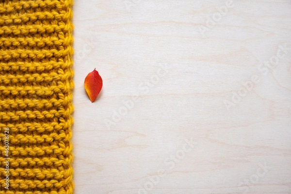 Obraz red and yellow. knitted texture, autumn leaf