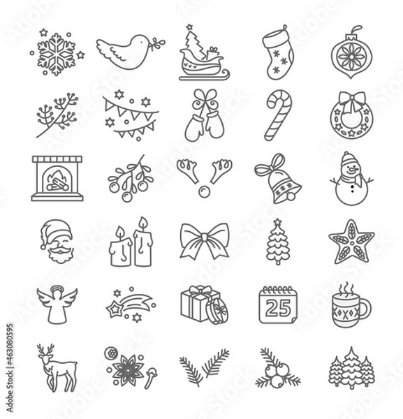Obraz Thin line style Christmas vector icon set