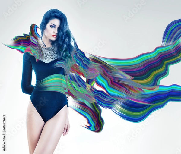 Fototapeta sensual woman with long blue hair