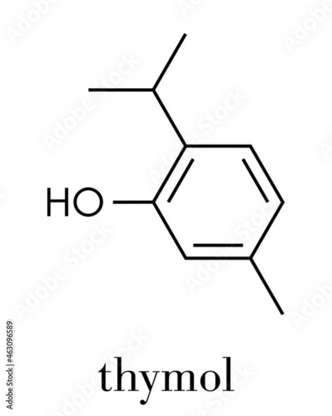 Fototapeta Thymol oil of thyme molecule. Present in kitchen herb Thymus vulgaris. Has antiseptic and preservative properties. Skeletal formula.