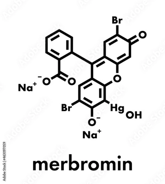 Fototapeta Merbromin topical antiseptic molecule. Used to treat wounds. Contains mercury. Skeletal formula.