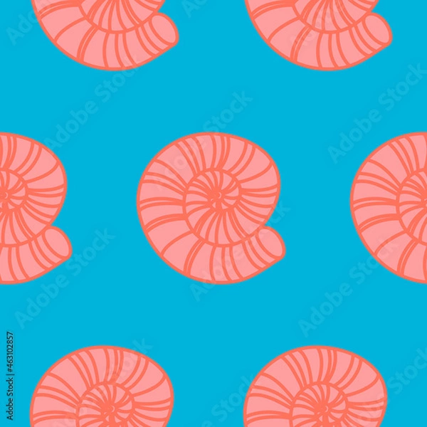 Fototapeta Seamless pattern sea shell pink blue, tiles for textile decoration, packaging and wallpaper, vector