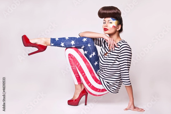 Obraz fashion model in american flag leggings